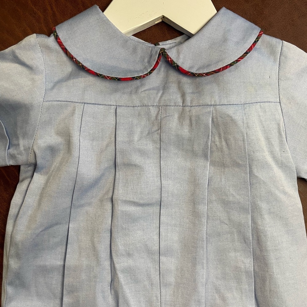 Bailey Boys 9 month Jon Jon romper with holiday color trim on collar